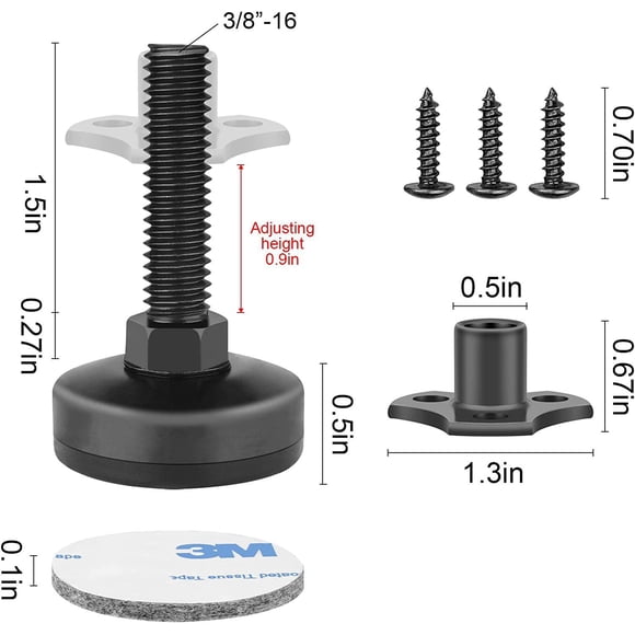 Birdeem Furniture Levelers 3/8''-16 Thread W/ T-Nut Kit Furniture Leveling Feet Furniture Levelers for Tables,Cabinets,Chairs,Workbench,Sofa and More,Large