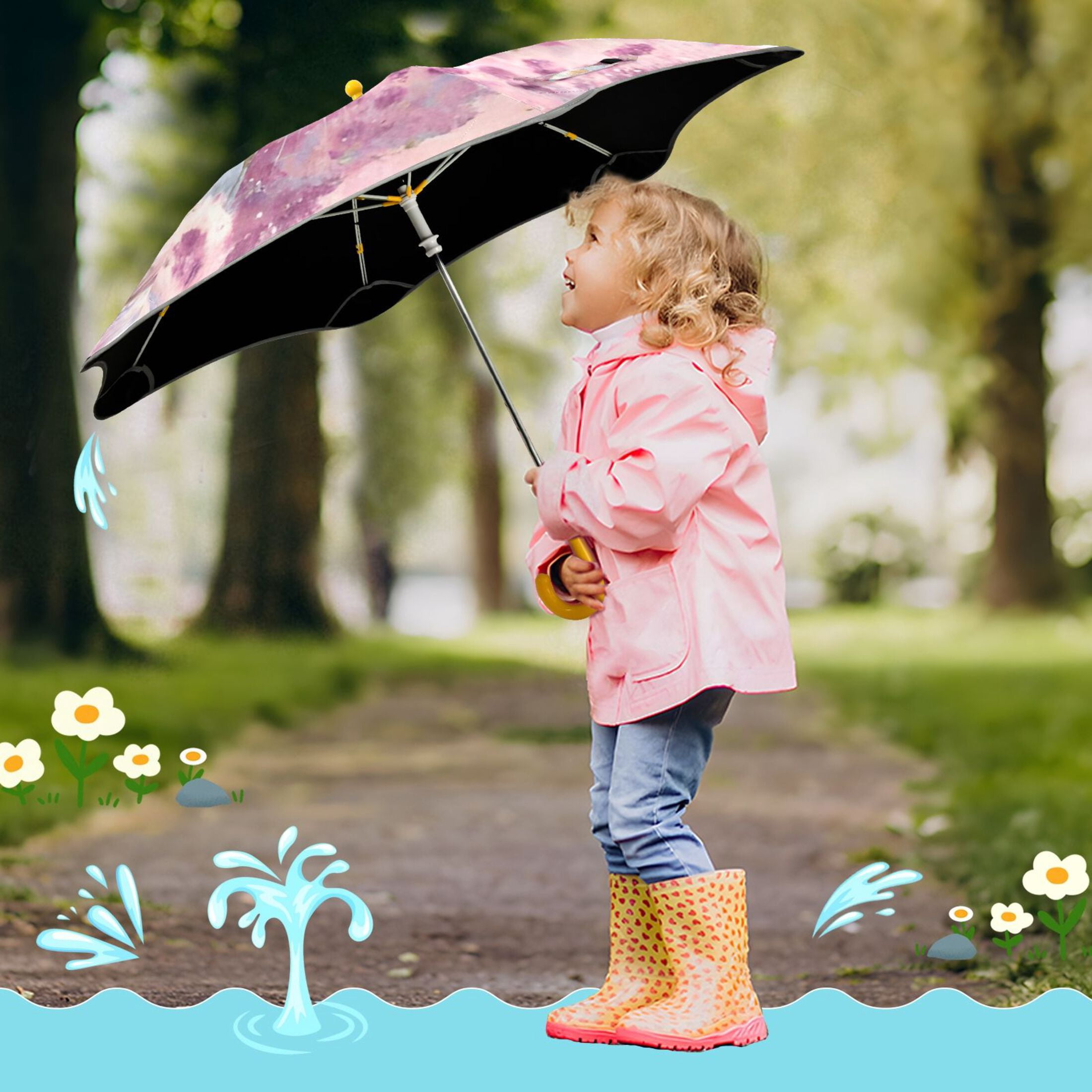 BZSMCE Folding Umbrellas Rain & UV Protection Windproof In Fluffy Cub & Soccer Pattern