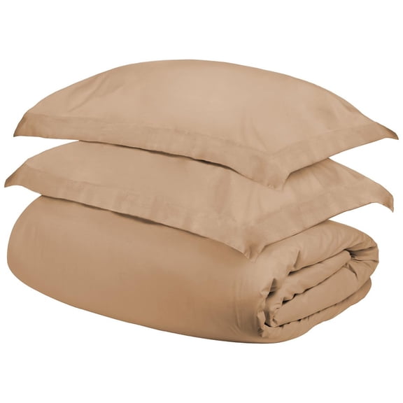 HomeRoots 528253 Cotton Blend 300 Thread Count Washable Duvet Cover Set Beige - King Size