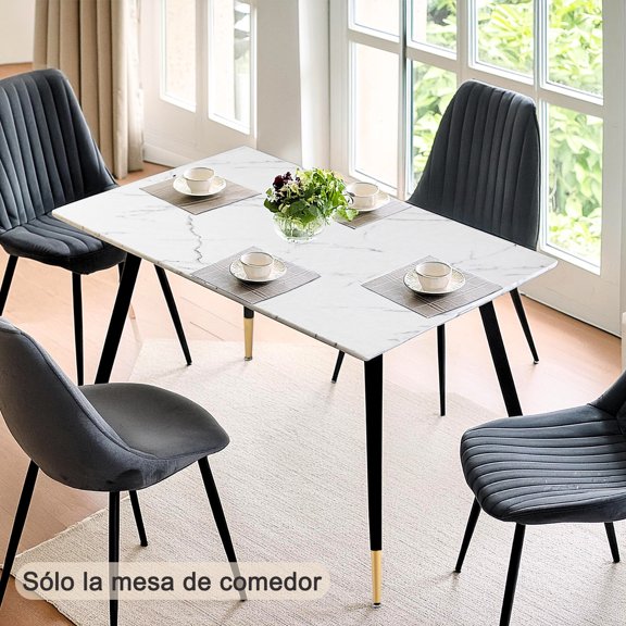 Mesa de Comedor Marble para 4 a 6 Personas 110CM Mesa de Cocina Rectangular con Patas de Dorado,Moderno FurnitureR Moderno Rectangular Mesa