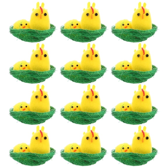 GOOHOCHY 12pcs Mini Plush Chicks with Nest Realistic Stuffed Animal Figurines Easter Party Favors Miniature Kids Room Soft Plush Toys Fluffy Chick Ornaments