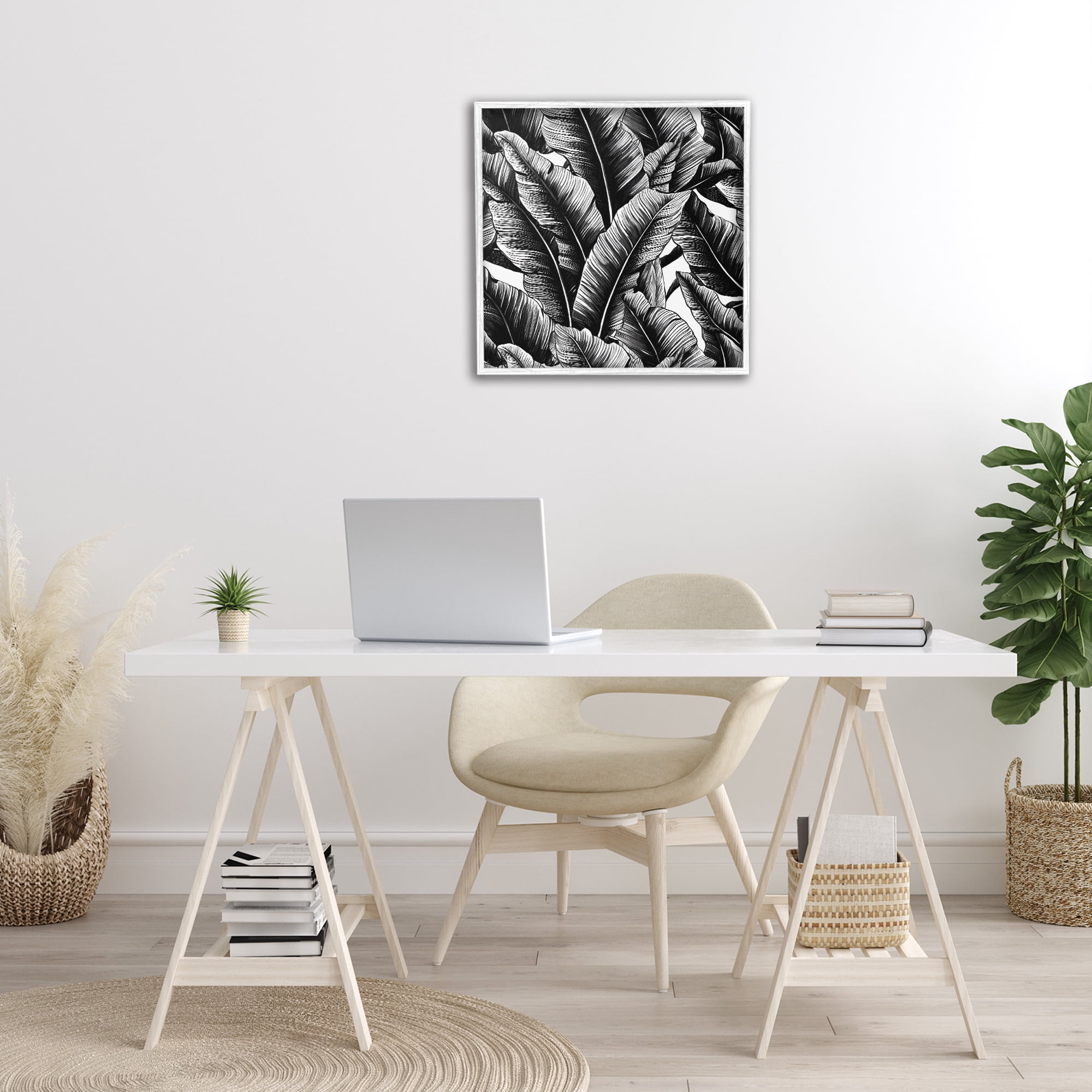 Stupell Industries Black Bold Fronds Botanical & Floral Painting White Framed Art Print Wall Art, 24 x 24