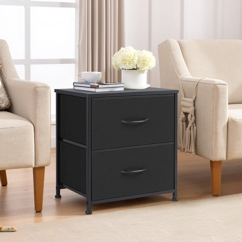 TINKLE WELL Nightstand with 2 Fabric Drawers, End Table 20 inch Tall Side Table for Bedroom, Closet, or Dorm Storage, Black, 1 Pack