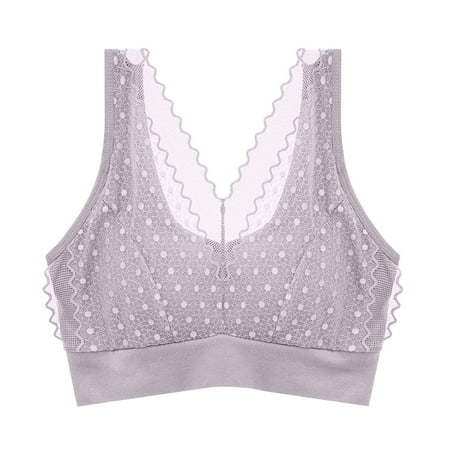 Yyeselk Women s Swiss Dot Lace Bralette Medium Impact Wilreless Bras Full Coverage Breathable Comfort Seamless Bra T-shirt Bra Pink Free Size