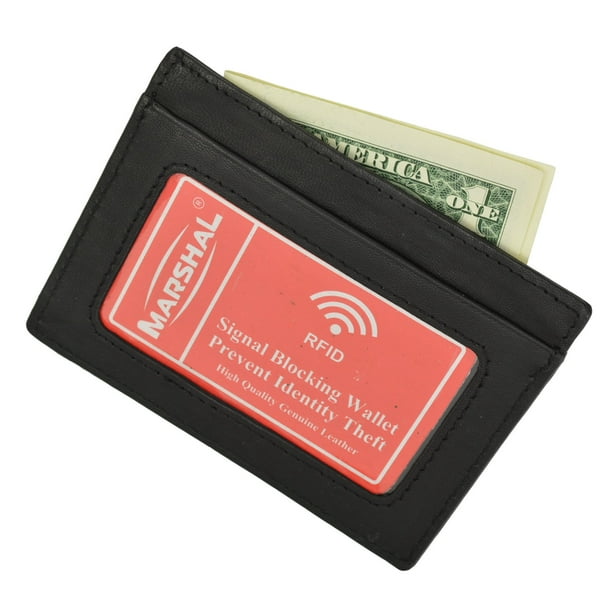 Marshalwallet RFID Wallet Mens Slim Leather RFID Blocking Front