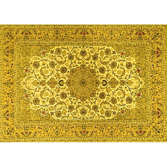 Ahgly Company Machine Washable Indoor Rectangle Persian Yellow Traditional Area Rugs, 3' x 5'
