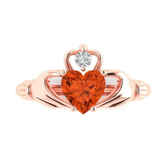Clara Pucci 14K Rose Gold 1.06ct Red Claddagh Ring for Women