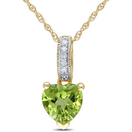 4/5 Carat T.G.W. Peridot and Diamond Accent 10kt Yellow Gold Heart Pendant, 17