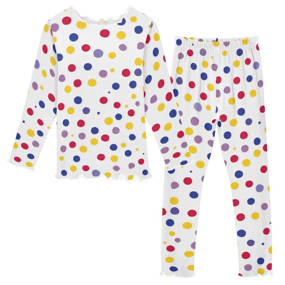 Girls Pajama Set with Long Sleeve Shirt and Pants Soft Thermal Sleepwear Randomly Distributed Dot Pattern 2T