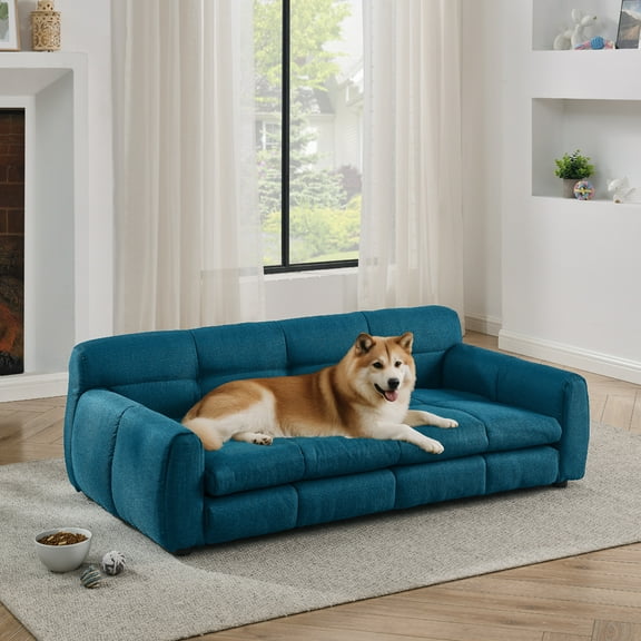 ZephyPaws 51 in Dog Couch Bed,Sofa for Dogs with Backrest and Armrest,Durable Pet Sofa with Soft Foam Cushion,Elevated Dog Couch Bed with Legs for Medium and Large Dogs,Blue