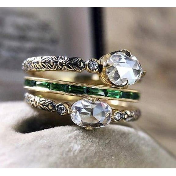 Unisex Egg Shaped White Zircon Crystal Ring Geometric Design Electroplated Metal Alloy Inlaid Artificial Gem Fashion Jewelry Band Statement Ring