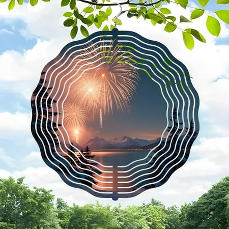 3D Metal Hanging Wind Spinners with Wavy Pattern Design – Serene Landscape & Fireworks – Perfect for Yard and Garden Decor 3D Metal Hanging Wind Spinners with Wavy Pattern Design – Serene Landscape & Fireworks – Perfect for Yard and Garden Decor