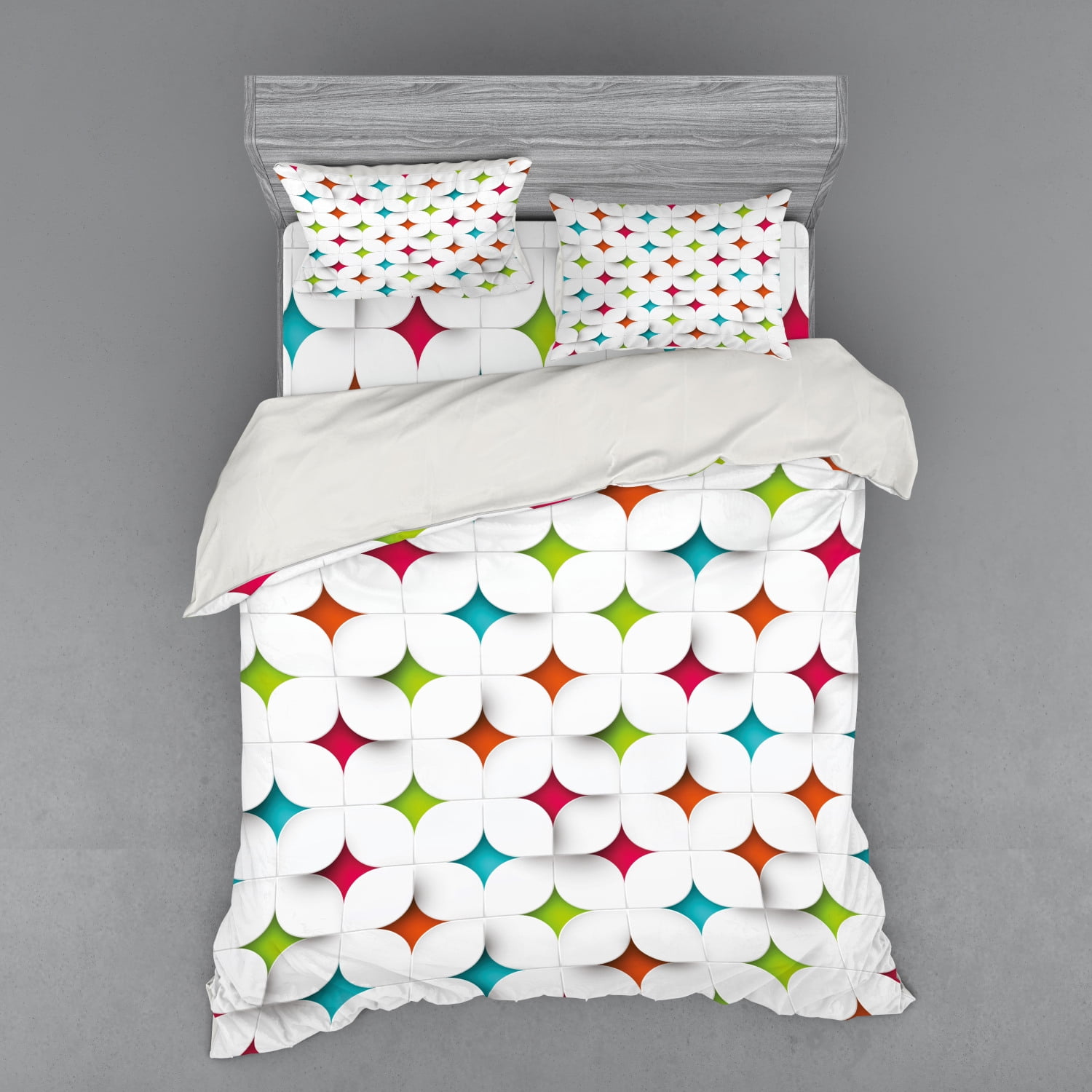 Geometric Duvet Cover Set, Colorful Abstract Geometric Design Modern Graphic Mosaic Grid Mesh