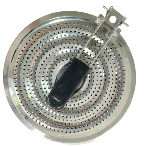 Bewildely Tapete para preparar café con anillo de acero inoxidable para olla, difusor de calor colgante , tapete de acero inoxidable para olla Cocina y Comedor mango negro