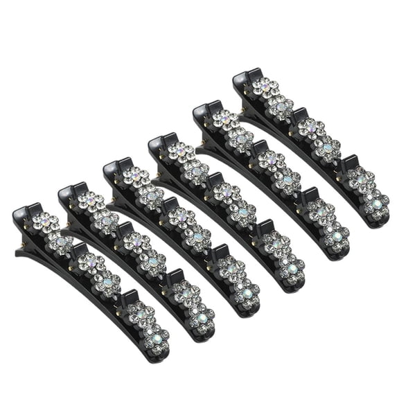 6pcs Sparkling Crystal Floral Hair Clips, Braided Hair Clip with 3 Small Clips Four-Leaf Clover Chopped Hairpin Multi Duckbill Clips Hair Barrettes for Hairstyle (White)