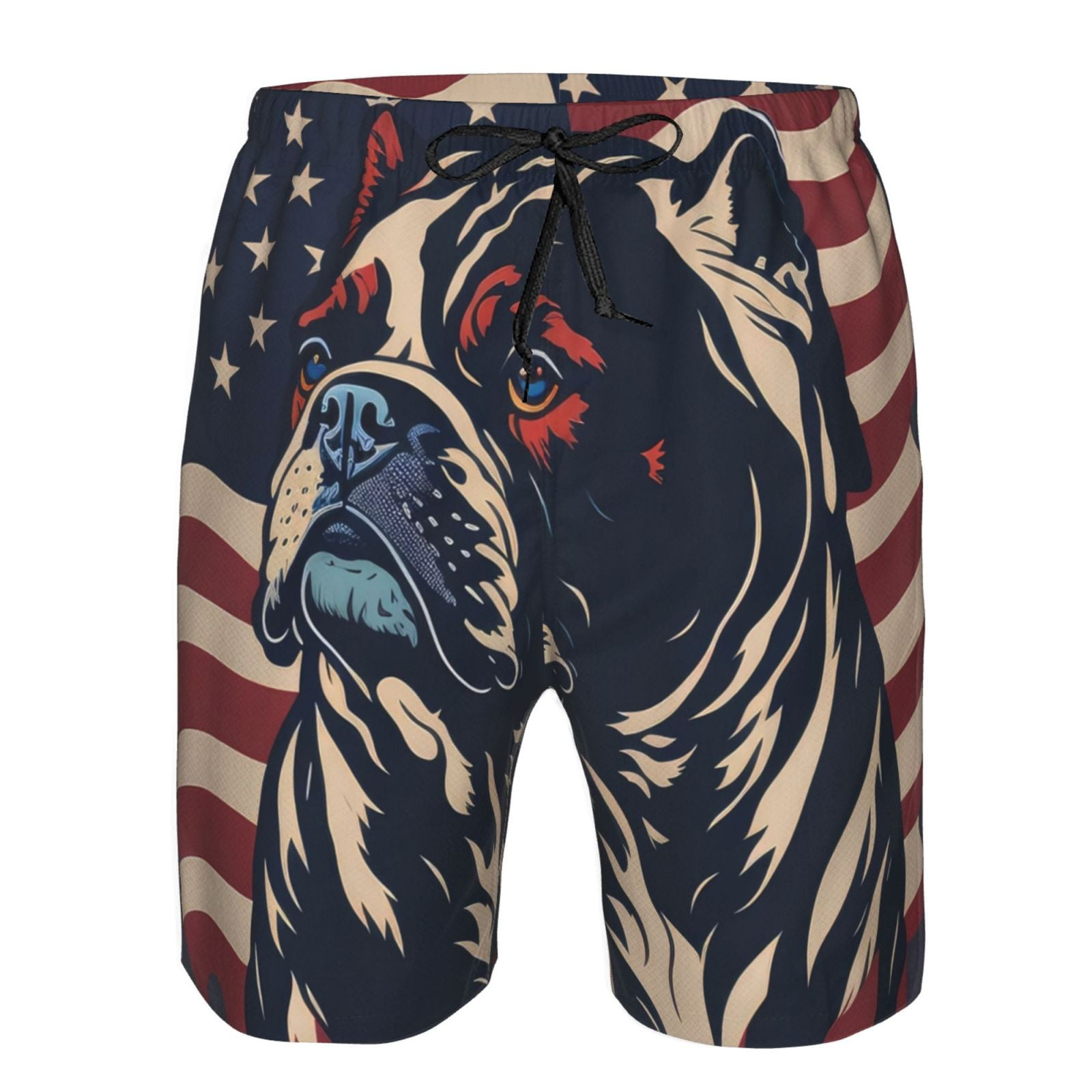Vsdgher Patriotic Bulldog Art Men's Beach Shorts, Surfing shorts, Swim trunks, Quick Dry Swim Trunks for Surfing Beach Fun -Large