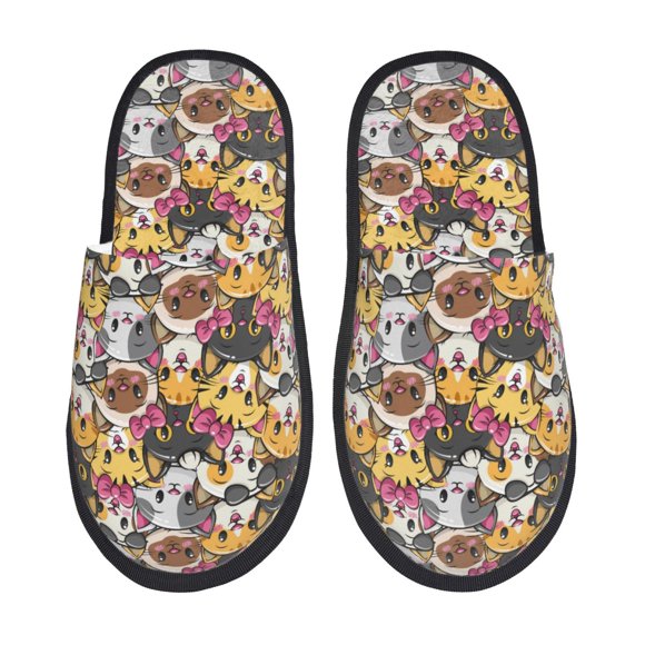 Fotbe Cute Cat Pattern Women's Fuzzy Slippers Plush Slippers Fluffy Winter House Shoes Indoor and Outdoor-Medium