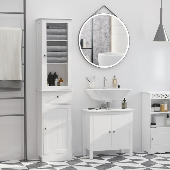 kleankin Bathroom Storage Cabinet with Acrylic Door, Drawer, and Shelves