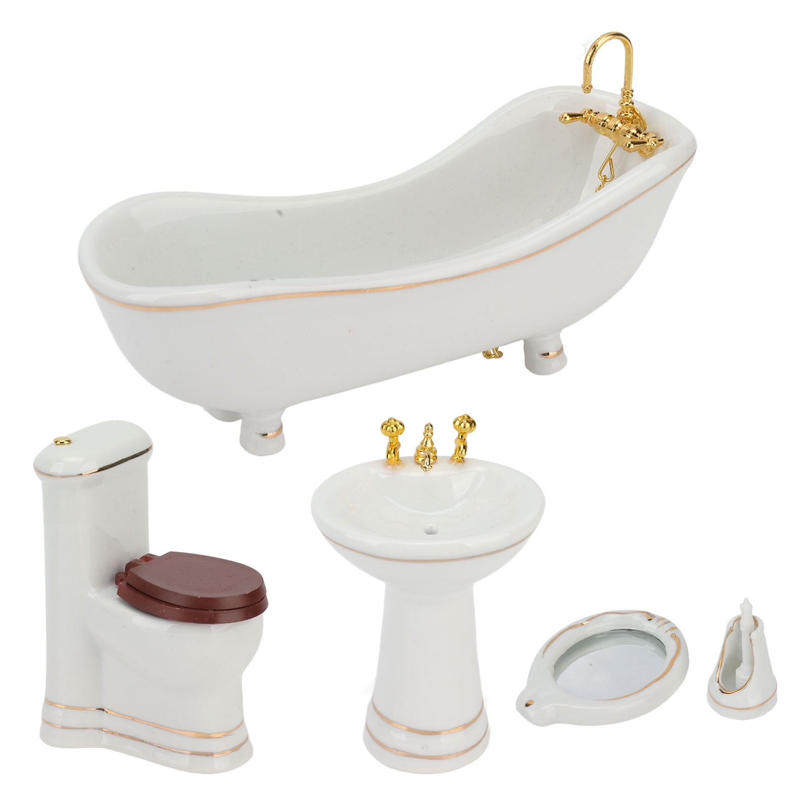 Dollhouse Bathroom Set, 5 Pieces Professional Miniature Bathroom
