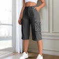 thumbnail image 7 of Women's Cargo Bermuda Shorts with Utility Pockets - Mid-Waist Zipper Fly Casual Capri Pants, Loose Fit Cotton-Blend Walking Shorts for Summer Gray L, 7 of 7