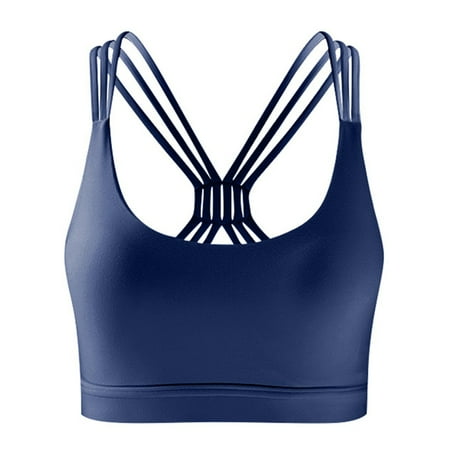 

Women Yoga Sports Bra Crossover with Chest Pad Stretch Breathable Fitness Top 2XL Gray Blue