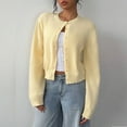 thumbnail image 3 of Women's Cardigan Sweaters Lightweight Round Neck Long Sleeve Outfits for Fall Fashion 2025, Short Top for Casual Wear,Yellow,L, 3 of 6