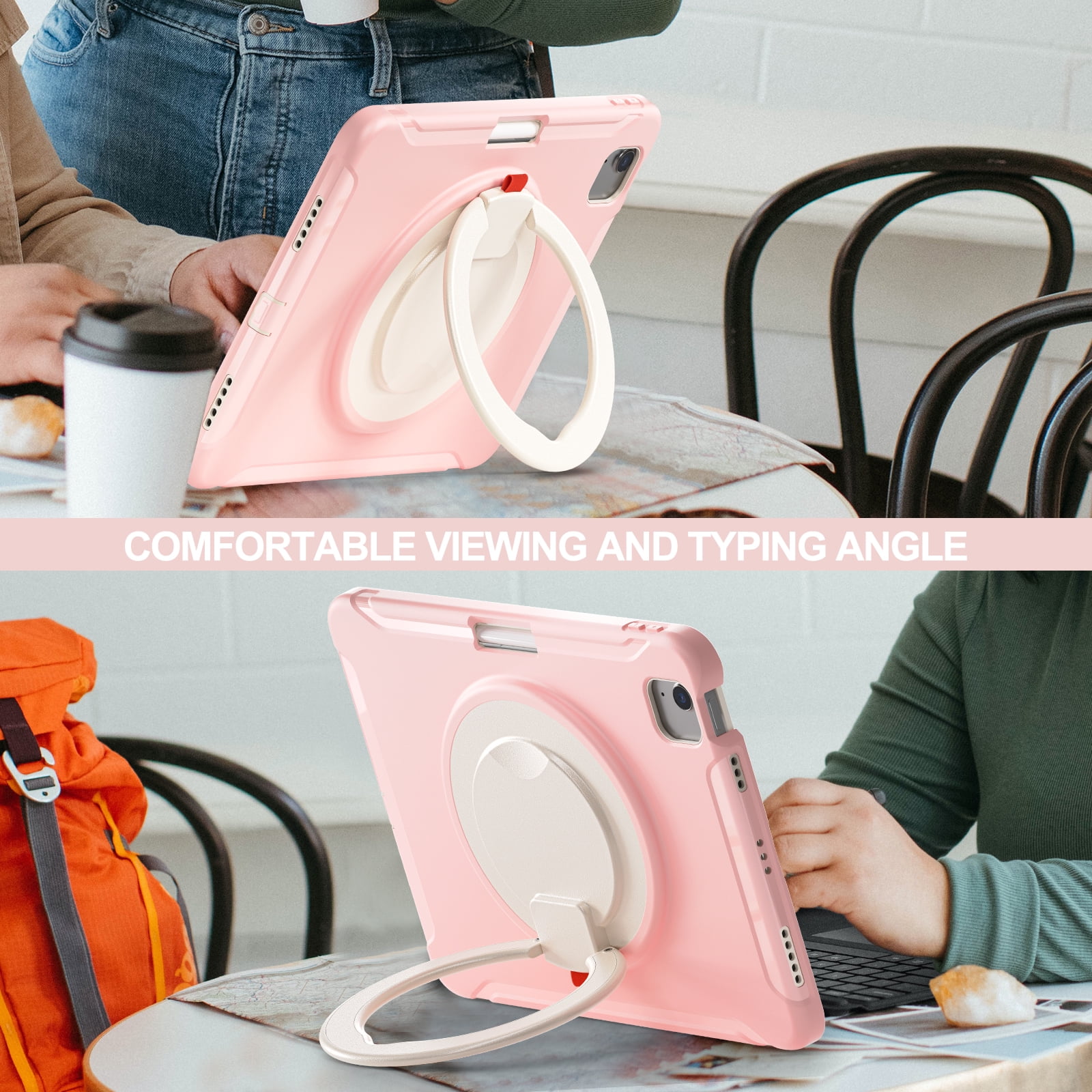 Allytechgroup iPad Air 11" 2026/2025/2024 Case M4 M3 M2, Heavy Duty Shockproof Kickstand Handle [Pencil Holder] Protective Durable Kids Friendly Case Cover for Apple iPad Air 11", Cherryblossomspink