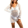 thumbnail image 2 of Cavosen Womens Cover Ups Bathing Suit Dress Knitted Crochet Hollow Out Dress Bikinis Swimsuit Kaftan Long Sleeve V-Neck Sheer Pool Swimwear Kimono Solid Bathing Suit Cover Ups, 2 of 9