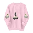 thumbnail image 2 of Mifsaly Womens Vintage Magic Witch Graphic Crewneck Sweatshirt Elegant Spooky Star Print Long Sleeve Pullover Cozy Fleece Top for Autumn Halloween Party Novelty Costume Pink,M, 2 of 5