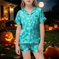 thumbnail image 2 of CAICJ98 Girls Halloween Pjs Pumpkin Ghost Print Short Sleeve Button Down PJS Kids Toddler Sleepwear Nightwear Loungewear Set Girl Pjs (Mint Green,2-3 Years), 2 of 5