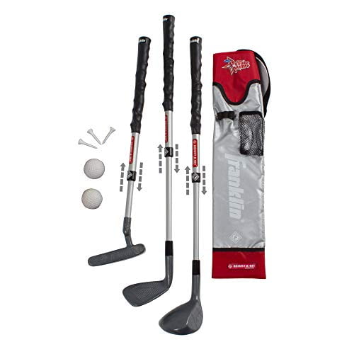 Franklin Sports Kids Golf Club Set - 3 Plastic Golf Clubs, Golf Balls, and Bag - Grey/Red