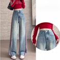 thumbnail image 3 of Women High Waist Wide Leg Jeans Contrast Stripe Embroidery Straight Trousers for Spring Fall Daily, 3 of 6
