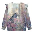 thumbnail image 6 of Xoenoiee Leopard Flower Print Ruffle Sweatshirt Crew Neck Pullover Long Sleeve Shirts for Toddler Kids Loose Workout Top Back to School Outfits, Size 1-2 Years, 6 of 7