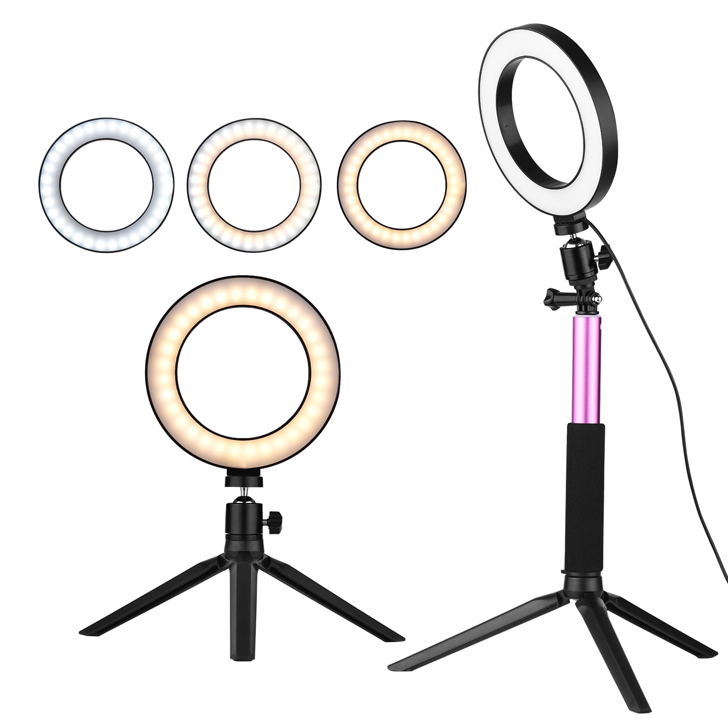 Docooler 6inch Ring Light with Stand 3-Colors Dimmable Standing Floor Light for 