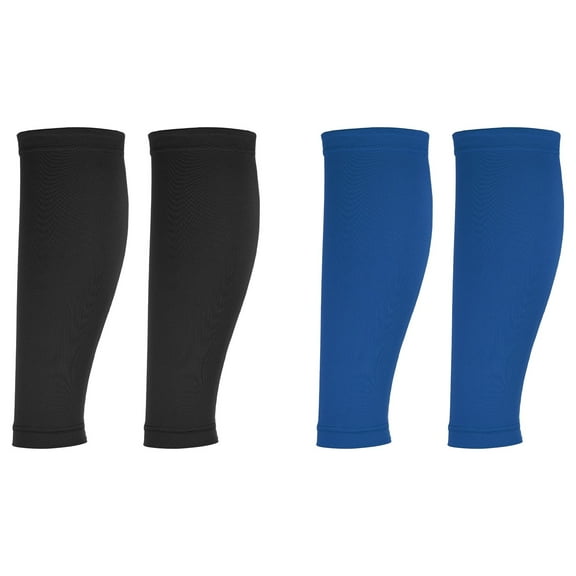 Uxcell Sun Protection Leg Sleeves, Sports Compression Leg Cooling Ice Silk Sleeves with Anti-slip Silicone Strips, Black/Blue&Polyester&2Piar-Fitting for(Running Cycling Football)