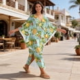 thumbnail image 5 of DISNIMO Orage and Flower Print Women Kaftan Dresses Plus Size V-Neck Beach Cover Up Batwing Sleeve Summer Caftan Dress Hawaiian Summer Long Cover Ups for Swimsuit, 5 of 7
