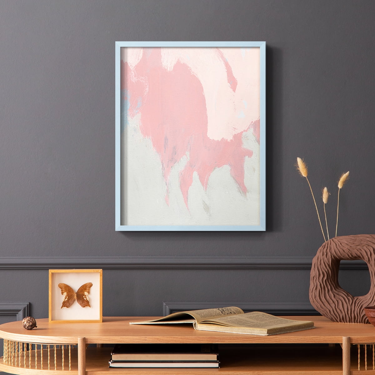 Blushing Abstract II Framed Print in Blue Solid Wood Framed Print No Nail Hanging