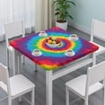 thumbnail image 3 of Colorful Rainbow Tie Dye Spiral Pattern Square Fitted Tablecloth with Elastic Edge,Square Table Cover,Washable Elastic Table Cover for Home Kitchen Party Decor 34"x34", 3 of 6
