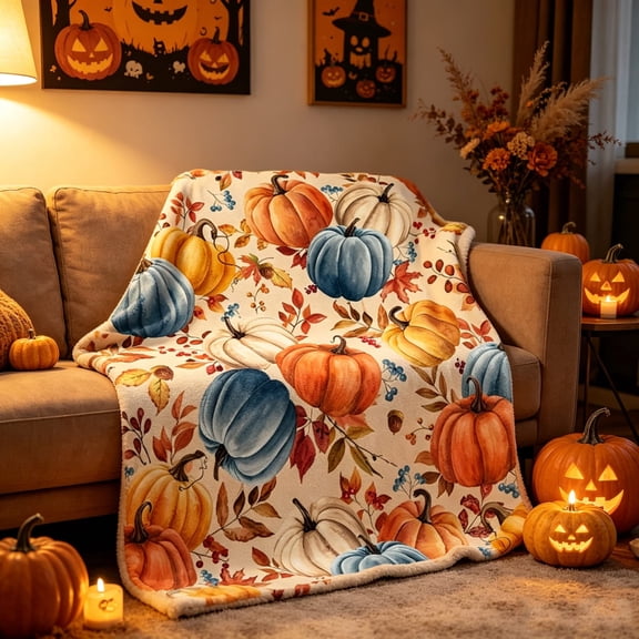 Roiihwy Ghost Halloween Throw Blankets, Cute Ghost Halloween Blanket Double Sided Spooky Flannel Throw Blanket, Cozy Ghost Plush Pillows Cushion for Couch Sofa Bed Decorations
