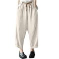 thumbnail image 2 of Kaemgyyd Womens Cotton Linen Pants Loose Fit Wide Leg Casual Pants Elastic Waist Cropped Trousers for Beach Vaction, 2 of 6