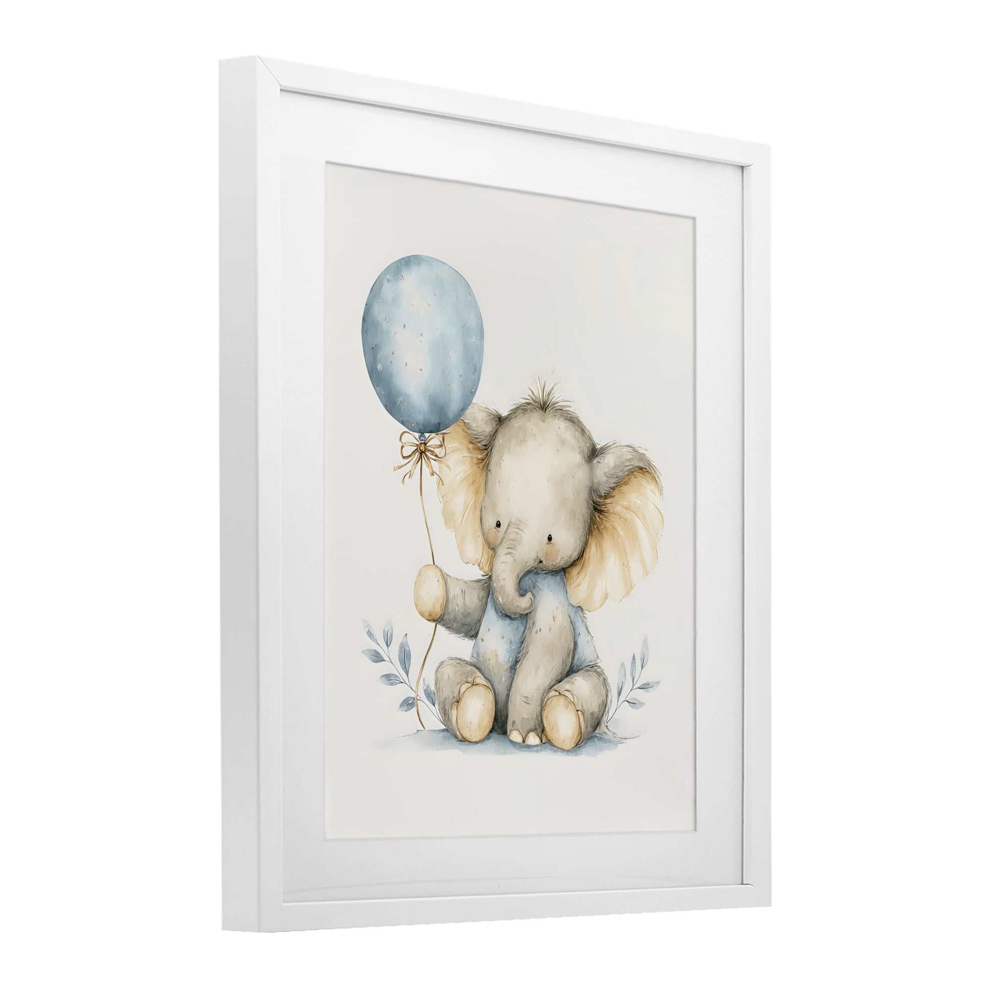 Stupell Industries Watercolor Nursery Elephant White Framed Print Under Glass, design by LSR Design Studio
