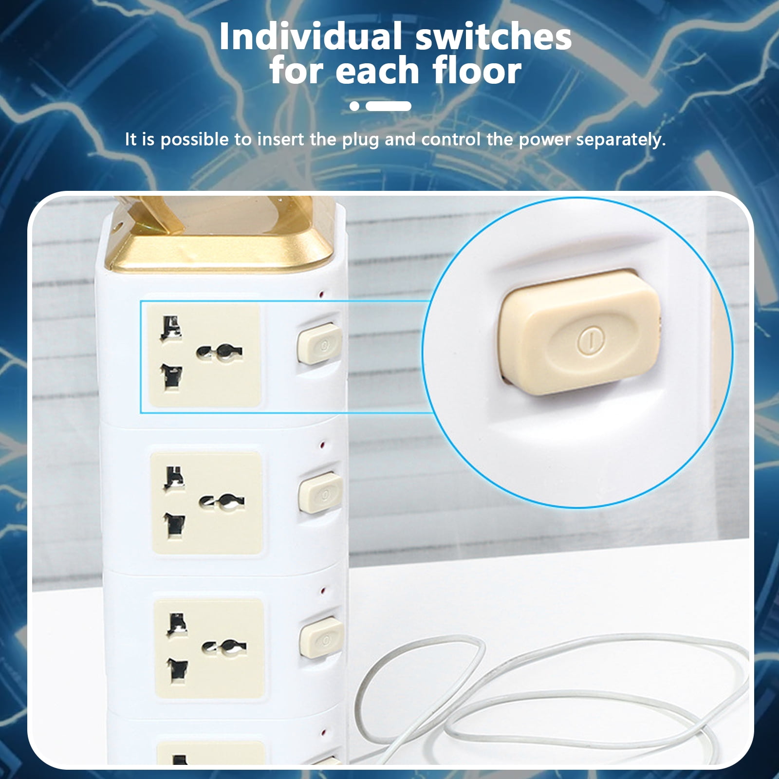 Arcticwind Surge Protector Power Strip Tower w/12/16 Outlets, 3 USB Ports, 2500W Max, Portable Modular Power Tower, Built-in Overload & Lightning Protection, w/9.85ft Cable