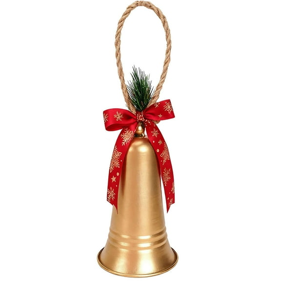 PULLIMORE Large Gold Christmas Bell - Iron Decor with Pine Cones, 8.3 Inch