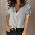 thumbnail image 2 of Fanxing Women's Summer Tops Plus Size Short Sleeve Tees Shirts Lace Puff Sleeve Tshirt Blouse Dressy Casual Slim Blouse V-Neck Shirts Gray,L Female, 2 of 6