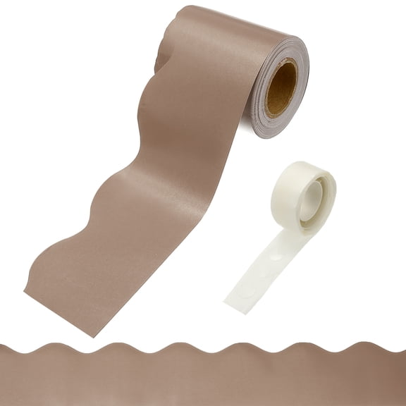 Uxcell Bulletin Board Borders, 32.8ft Morandi Light Brown Border with Clear Sticky Dots