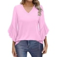 thumbnail image 1 of Yubnlvae Blouses Roses pour Femmes Décontractées à Manches 3/4 Hauts pour Femmes T-Shirts à Col en V Chemises avec Manches Évasées, TG, 1 of 5