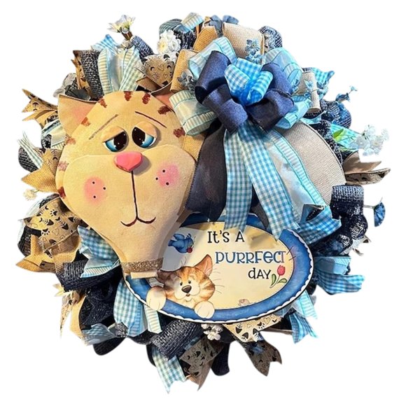Cute Cat Door Sign Wreath Rustic Welcome Sign Front Door Wall Decor For Garden Home Room Spring Door Indoor Outdoor Hanging Decorations