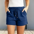 thumbnail image 2 of vigerkar Women's Linen Shorts Casual Summer Shorts High Waisted Comfy Pull On Shorts with Pockets Blue, M, 2 of 4