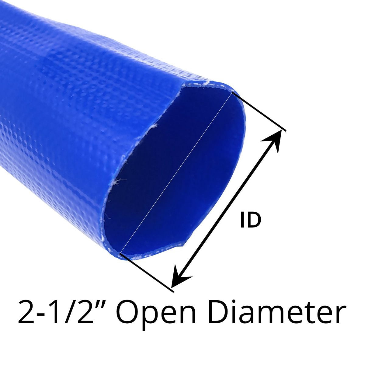 Gloxco 2-1/2" Inside Diameter (4" Flat Width) Blue Lay Flat Hose for Discharge or Backwash Water Transfer Applications, Reinforced PVC, 50' Length
