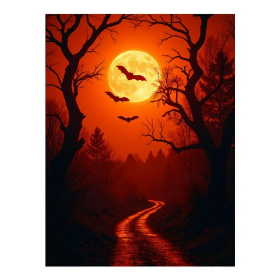 Diamond Art Kits for Adults - 5d Halloween Night Red Moon Road Diamond Painting for Adults, Diamond Art for Adults Beginners, Diamond Painting Kits for Adults for Home Wall Decor